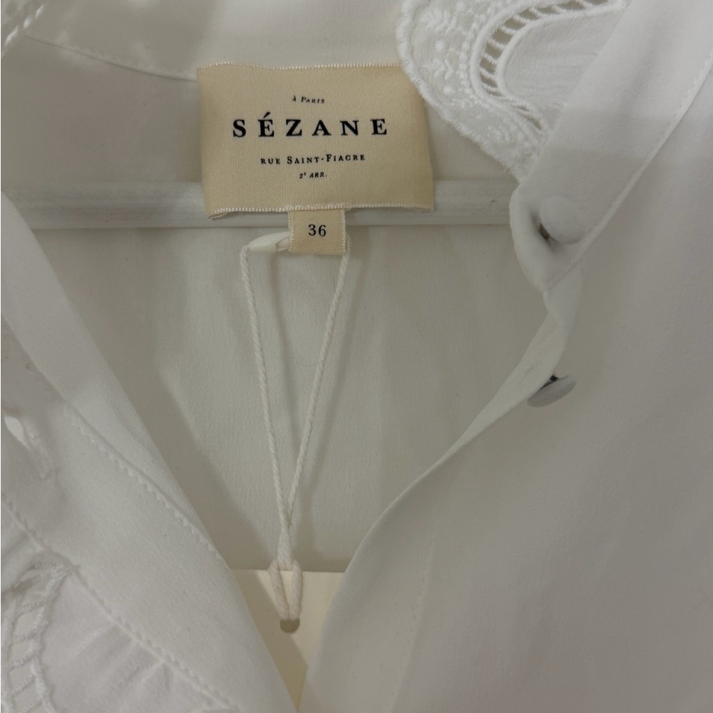 Sezane White Chlo 100% Silk Blouse - Picture 3 of 6